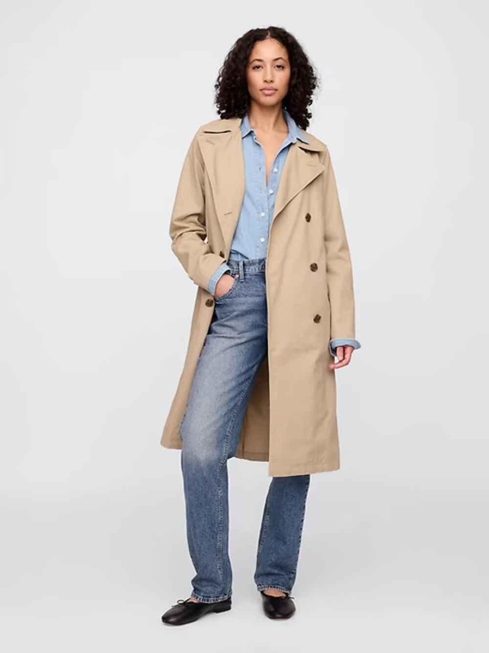 NWT Gap Long Sleeve Notch Lapel Double-Breasted Trench Coat Khaki Beige Small